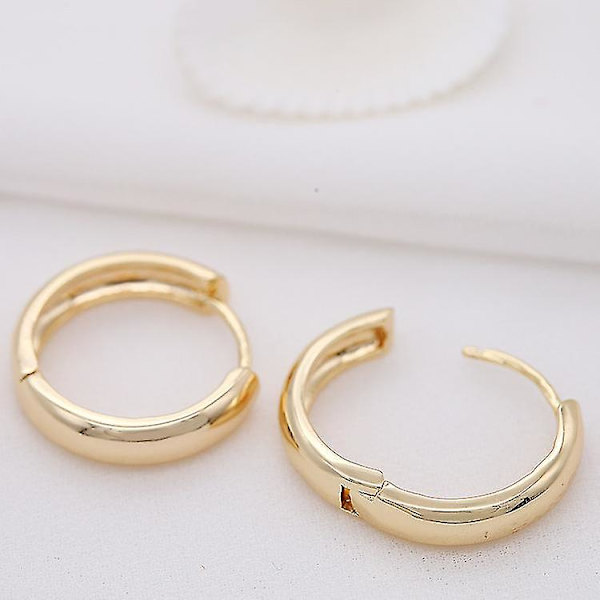 Dww-2-pack Enkla Runda Örhängen med Spänne 14k Guldpläterade Koreanska Stil Örhängen Tillbehör, 14mm/18mm