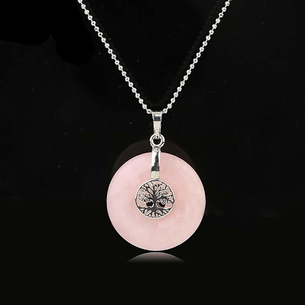 Energy Life Tree Reiki Halsband med Hänge av Natursten (Rosenkvarts Kedja)