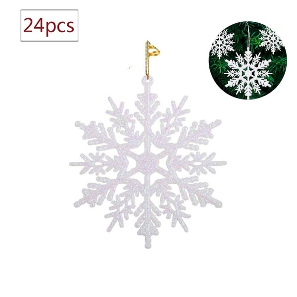 24 X Snowflake juletræspynt Glitter Hvid juletræspynt