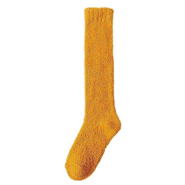 Stretchiga Korallfleece Strumpor Höst Vinter Varma Knähöga Raka Mjuka Sängstrumpor Toffelstrumpor för Kvinnor Tonåringar (Gul)