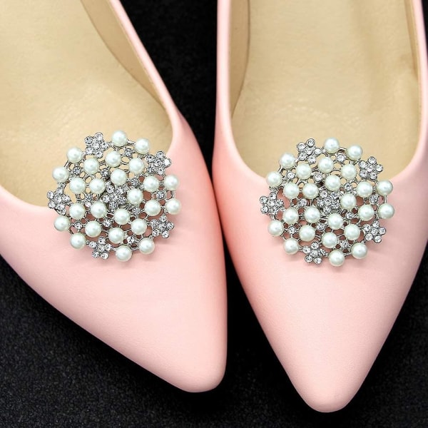 2 KPL Pyöreä Helmiä Timantti Juhlakenkäklipsit Rhinestone Kristallit Hää Kiilto Soljet Tarvikkeet