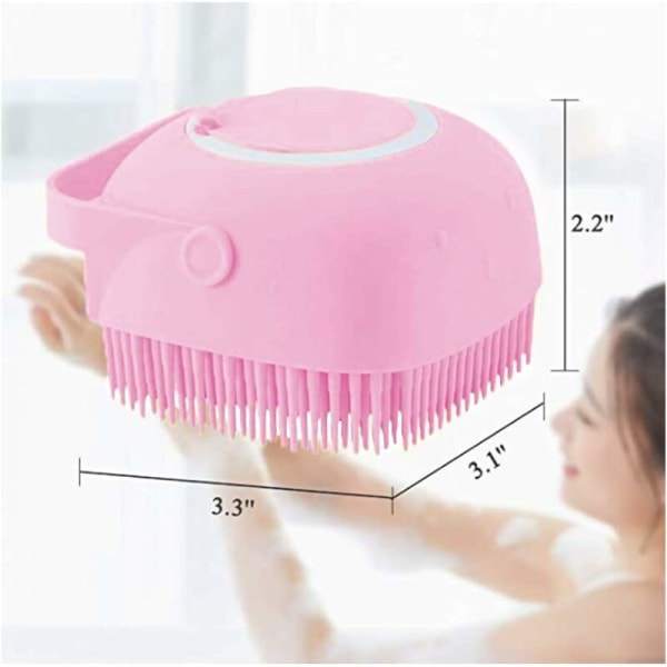 Kroppsduschborste i silikon, 2 i 1 mjukt duschborstebad, kroppsskrubber med duschgeldispenser, Wash Exfoliating Shower Tool (rosa)