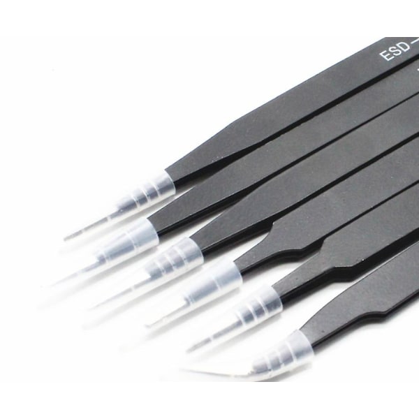 6 stk antistatisk pincet Præcisionspincet i rustfrit stål præcisionspincet til elektronisk håndværkssmykker Beauty Lab (sort)