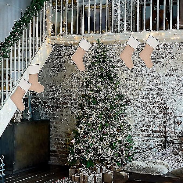 Juteiset joululahjasukat Joulutakka Ripustussukat Koristeet Sukat Joulukoristeluun DIY- käsityöhön (pellava, 5)