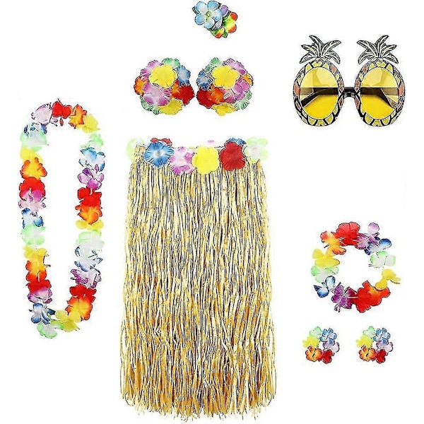 Hawaiianska Girlanger Hula Kjol Kostym Tillbehör Kit Hula Gräs Lei Blomma