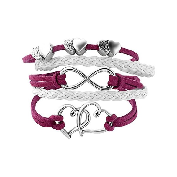 Läder Wrap Armband Girls Double Hearts Infinity Cord Wrist Armband