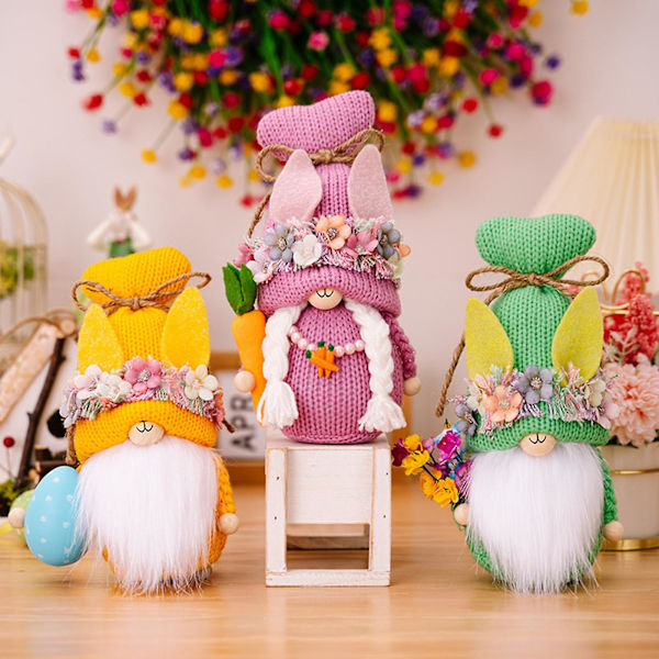 Påsklös Gnomen Kanin Dock Bunny Ägg Morot Gnomen Dock Ornament Vår Påskfest Hem Dekoration (Ros Röd)