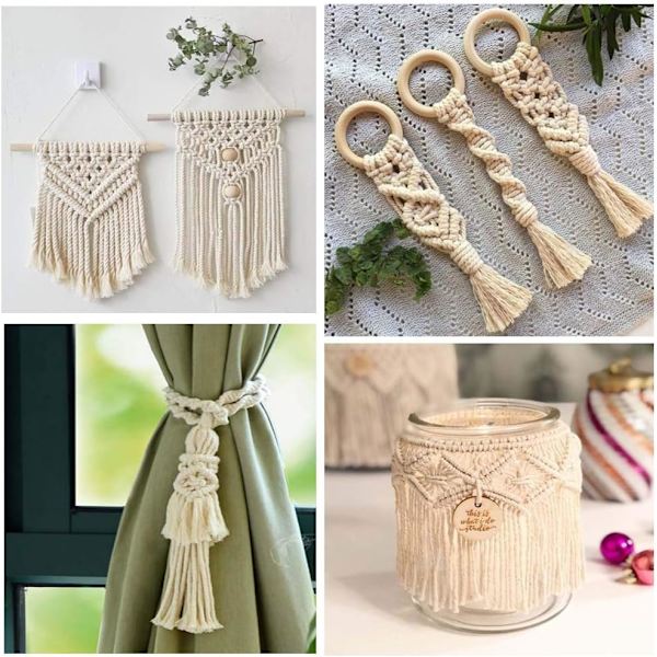 3mm luonnonpuuvillaköysi Macrame-makrameelanko puutikut puiset renkaat puinen