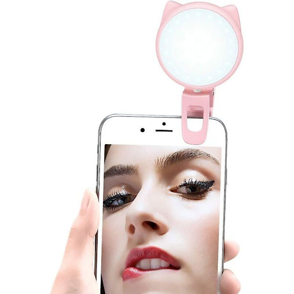 Selfie Ring Light til iPhone, Mini Clip-on Fyldlys til Kamera, Video, Genopladelig 9-Niveau Justerbar Lysstyrke, USB Foto Flash til iPhone Laptop