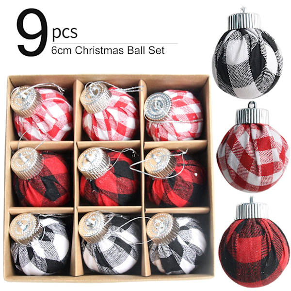 9 st 6CM Julkulapp Klar Glitter Skumkula Plaid Julgran Hängande Kula Ornament (E)
