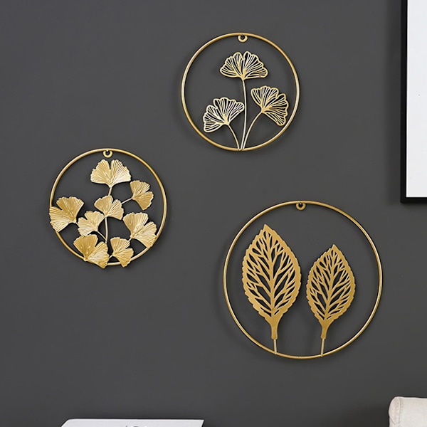 Vägglampa i guld med bladform, lyxig, hålfri, nordisk stil, rund, av järn, för vardagsrum (7)