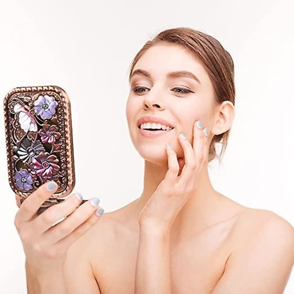Vintage Kompakt Rejselomme Spejl Rektangulær Guld Sammenklappelig Makeup Spejl Mini Soveværelse (Retro Stil)