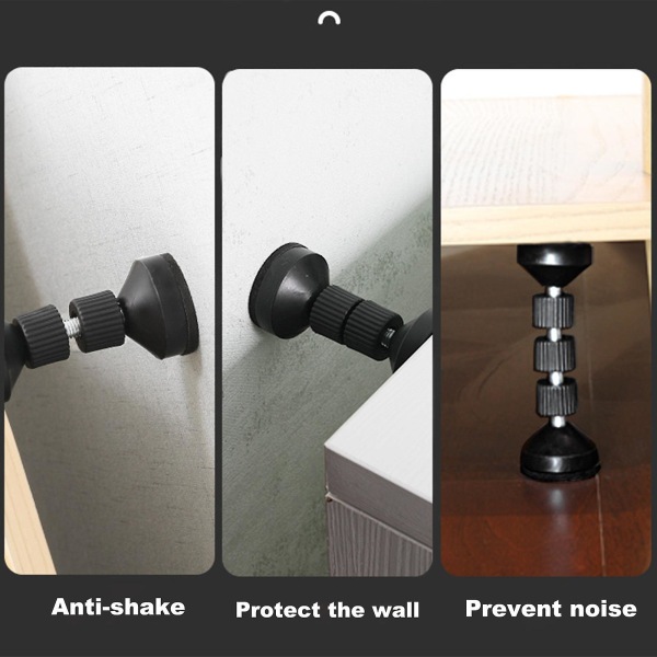 2 STK svart justerbar sengeramme Anti-Shake-verktøy, hodegjerdestoppere med gratis møbelputer og skruer, ikke mer knirking, beskytt veggen mot bang