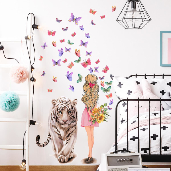 Et sæt vægklistermærker tigerpige sommerfugle Vægklistermærke vægdekoration til stue soveværelse kontor