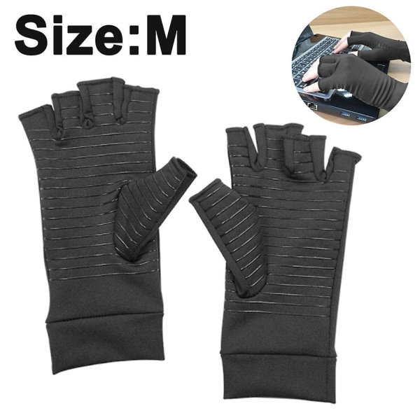 Gigthandsker til kvinder og mænd, fingerløse handsker, støtte til hænder -1 par (M）