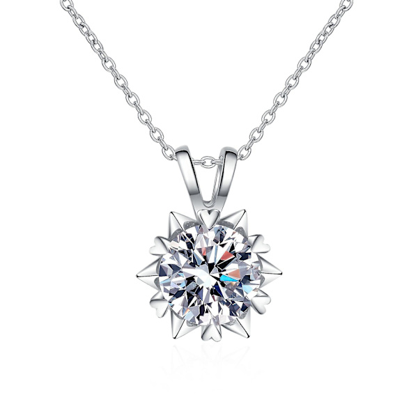 S925 Silverhalsband Kvinna Hexagram 6.5mm Zirkon Hänge Halsband (Zirkon)