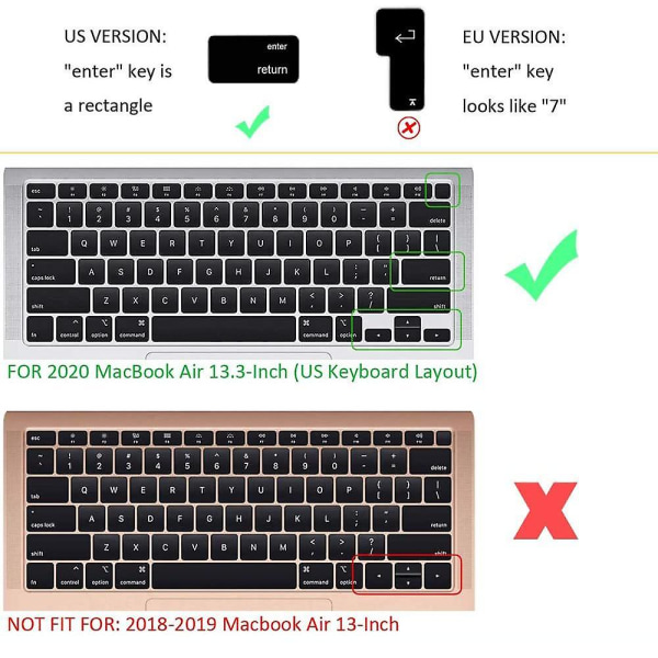 Ultratynt tastaturdeksel for Macbook Air/pro/retina 13" og 15" (apple modellnummer A1466 A1369 A1278 A1286 A1502), Us Keyboard Layout