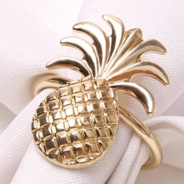 12 st ananas servettringar i metallplätering, servettringar, ringstativ, bröllop, semesterfest, bordsdekoration