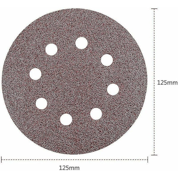 Slippapper 125 mm - 100 stycken slippapper för excentrisk slipmaskin 8 hål var 20 x luolv
