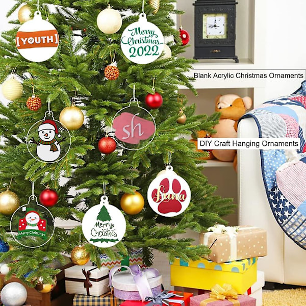 20 st 3 tum klara tomma akryl julgranspynt för DIY-hantverk Hängande prydnader för julgrandekoration Juldag Hemfestdekorationer
