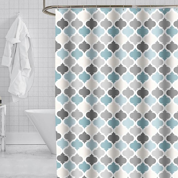 Duschdraperi 180 x 180 cm Mögelbeständig Badgardiner Polyestertyg med 12 Krokar Maskintvättbar Blå Mönster