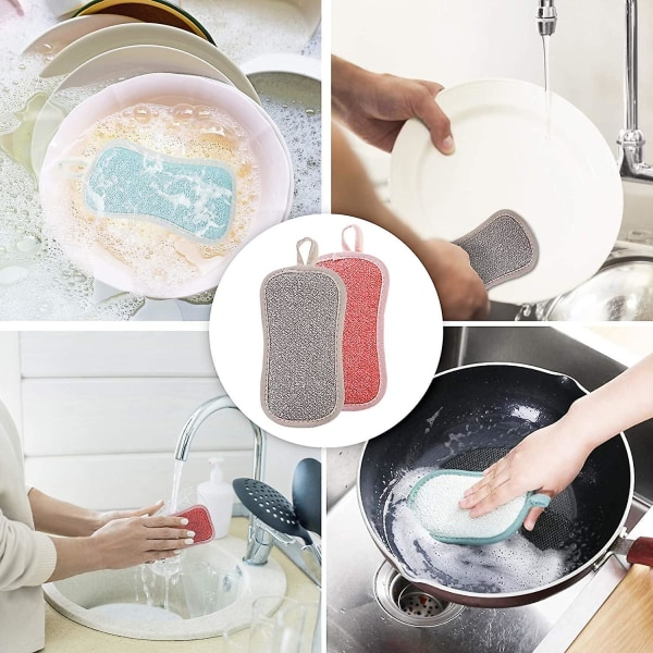 8-pack återanvändbara mikrofiberdisksponges - Tvättbara miljövänliga dubbla svampar för non-stick-pannor, antibakteriella dynor svamp för rengöring av pannor