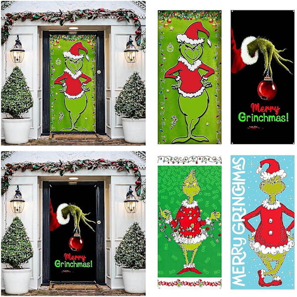 Grön Elf Juldörröverdrag Dekorationer Grön Elf Grön Bakgrund För Framsida Dörr Dekor God Jul Veranda Skylt För Inomhus