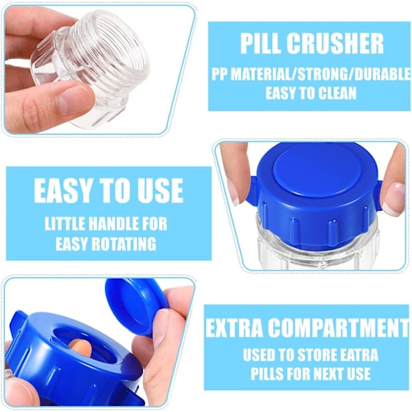 2-pack pillerkvarn, pillerpulvermalare, tablettkvarn, medicindelare, pulverförstörare och förvaringslåda