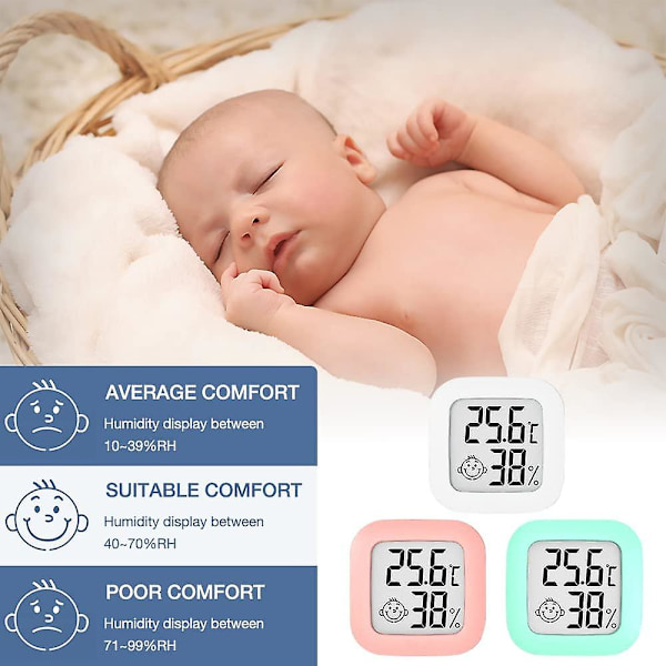 Sæt med 3 stk. Mini Indendørs Termometer-Hygrometer, Nøjagtighedsindikator Temperaturmonitor og Fugtighedsmåler