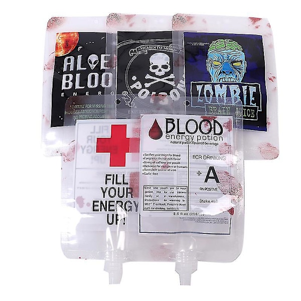 5 stk Halloween Blod Drikk Pose 250ml Poser Juice Pose Vampyr Plasma Dekoration Rekvisitter