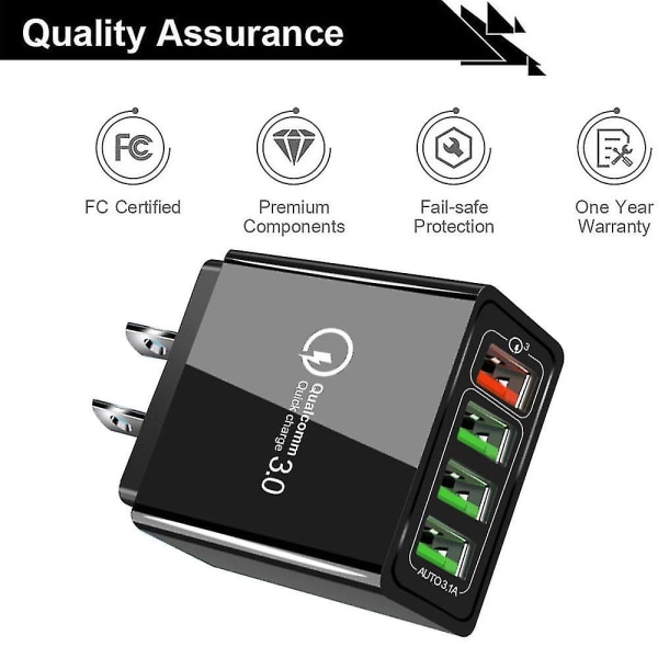 Quick Charge 3.0 Usb-opladningsadapter 4 porte USB-strømforsyning med intelligent opladning Kompatibel med Iphone Xr / Xs / X / 8plus / 8/7/ipad Air/hua