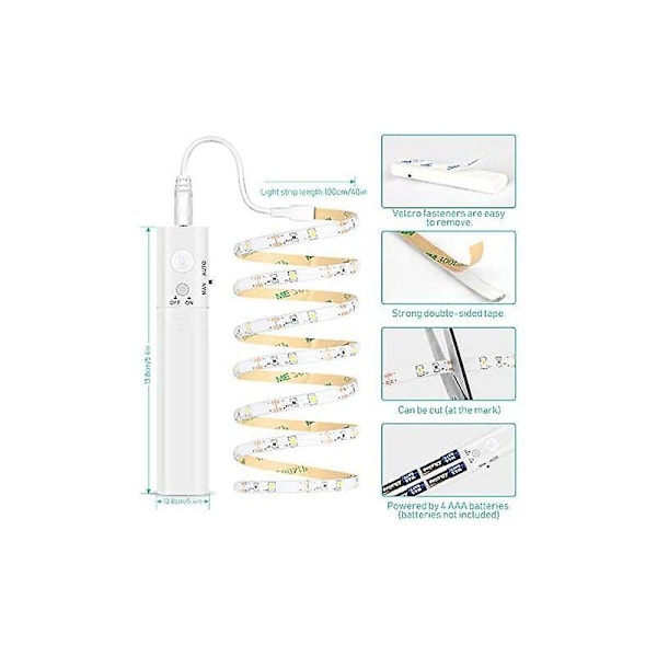 LED-remsa med rörelsesensor - 1M självhäftande batteridriven LED-remsa, IP65 vattentät LED-remsa, batteridriven LED-remsa, batteridriven LED-remsa