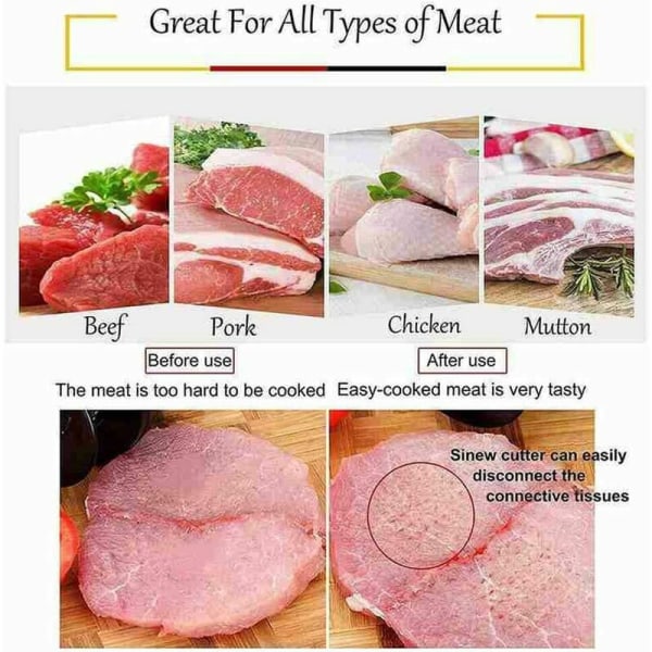 Köttmörning, Silver Rostfri Kötthammare, Köttmörare av rulltyp, Används för biffar, fläskkotletter och andra charkuterier，HANBING