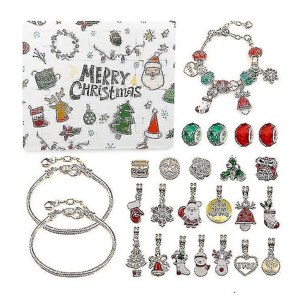 Julekalender Adventskalender DIY Charm Armbåndsfremstillingskit 24 Dages Nedtællingskalender Armbåndssæt (guld)