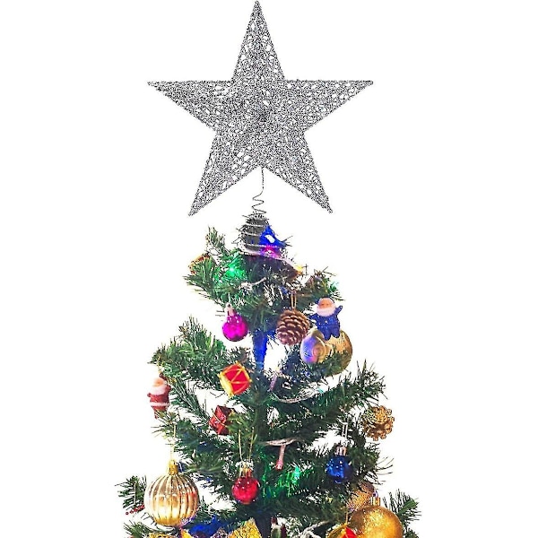 15cm Silver Star Fir Exklusiv Glittrande Stjärna Julgransdekoration Julgransdekoration 5 S