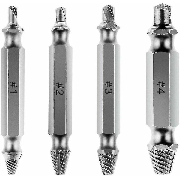 Total 4pcs/set Hss Double Side Damaged Screw Extractor Drill Bit Remover Woodworking Broken Output Gear Easy Screwdriver Tool