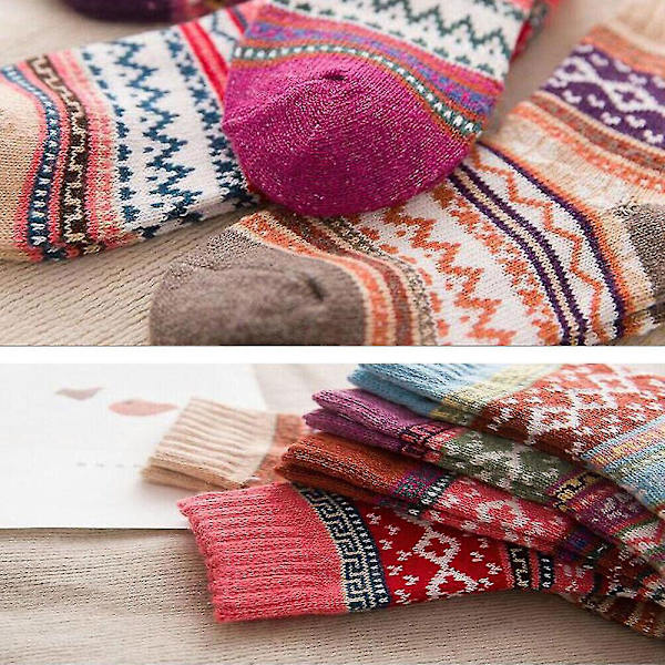5 Par Damsockor Tjocka Varma Stickade Nordiska Damstrumpor Vinter