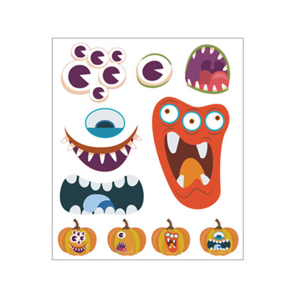 Dekorationsstickers Pumpa Ansiktsmönster Lätt att Klistra Pappersgodispåsar Dekaler Halloween Dekoration (4)