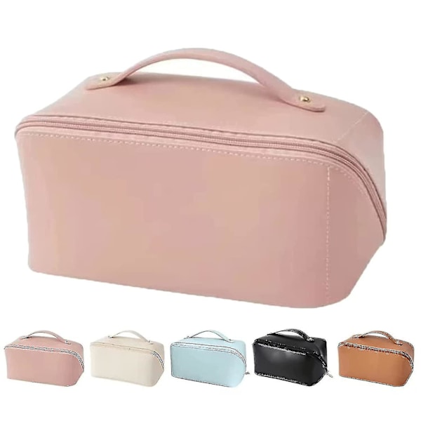 Peach Cosmetic Bag, Peach Large Capacity Travel Cosmetic Bag, Waterproof Pu Leather Makeup Bag-9（Pink）