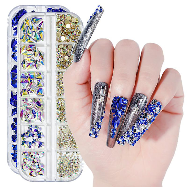 3D Glitter Nail Art AB/Färgglada Hotfix Rhinestones Flatback Kristall Diamant Pärlor Multi Storlek 12 Gird,9