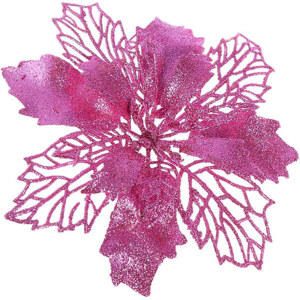 12 st julblommor Poinsettia med glitter Konstgjorda julblommor Poinsettia Julgranspynt Juldekorationer Blomma (rosa)
