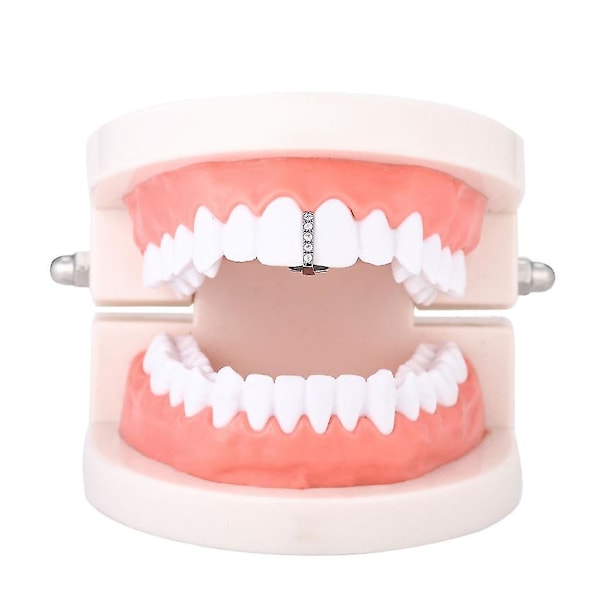 Rhinestone Grills Punk Tandlock 3 Färger Hip Hop Rhinestone Bar Tandglapp (Silver)