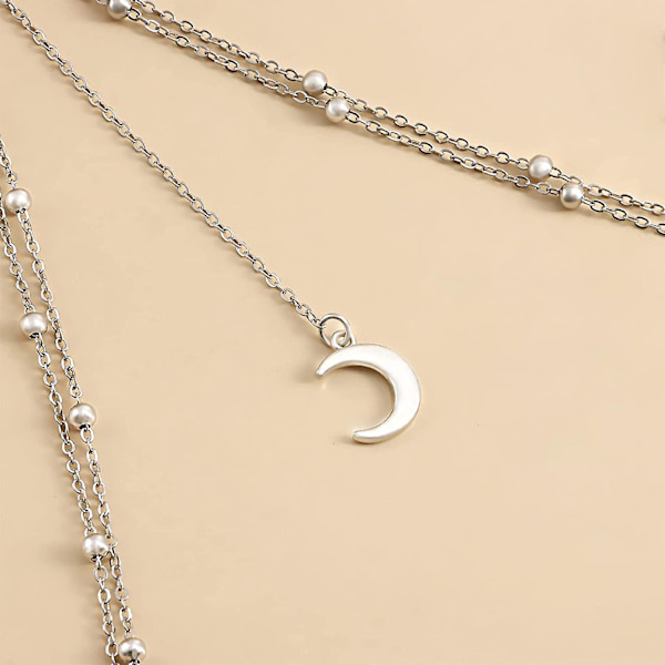 Sexy Moon Lårkjede Sølv Duskkrescent Måneanheng Elastiske Perler Lagdelt Bensele Kroppskjede Boho Bikini Fest Kroppskjede Strand Hottie Ben C