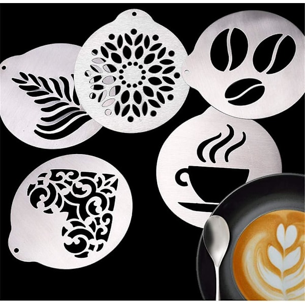 Rostfria kaffemallar - Kaffedekorationsmall Barista Cappuccino Arts Mallar Kaffe Girlang Formar Tårtformar
