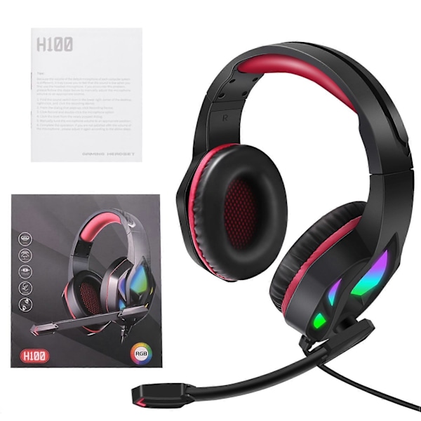 Gaming headset, on-ear med utbytbara LED-lampor, gaming headset för laptop - röd