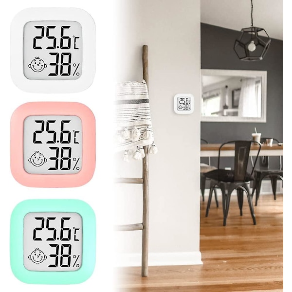 Sæt med 3 stk. Mini Indendørs Termometer-Hygrometer, Nøjagtighedsindikator Temperaturmonitor og Fugtighedsmåler