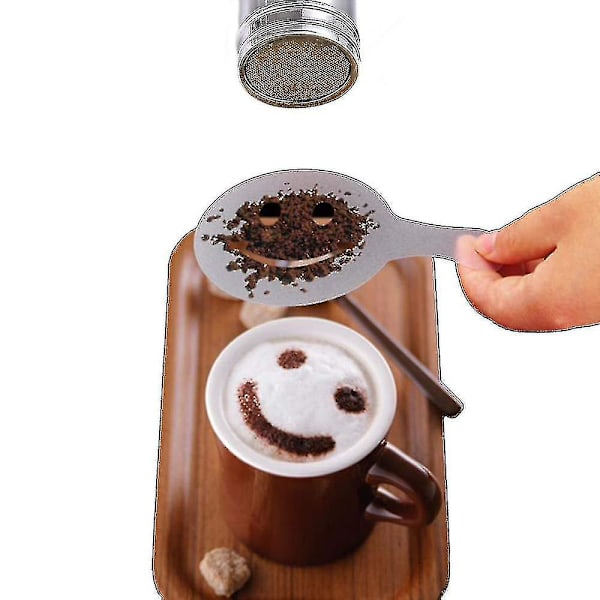 Rostfri chokladskakare + 16 Cappuccino kaffebarista stenciler kaffe + måttsked + konststencilpenna
