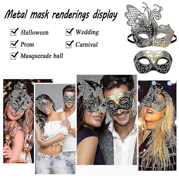 Maskeradepar for par, diamantfestmaske, venetiansk elegant metallmaske