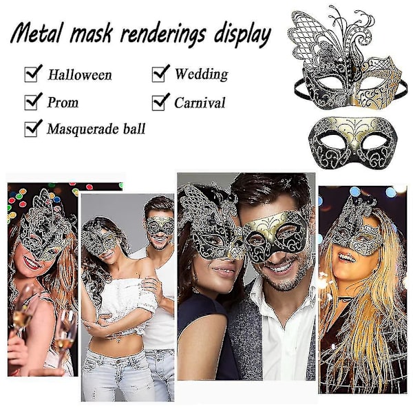 Masquerade-pari-naamiot, timanttijuhlanaamio, venetsialainen elegantti metallimaski