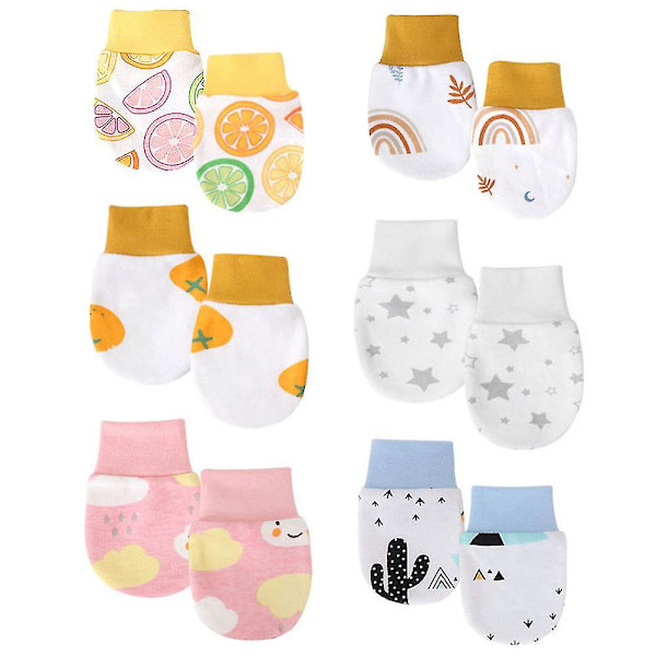6 Par Newborn-votter  Småbarnshansker Kløfritt Votter For Babyer 0-6 Måneder For Gutter Og Jenter（C）